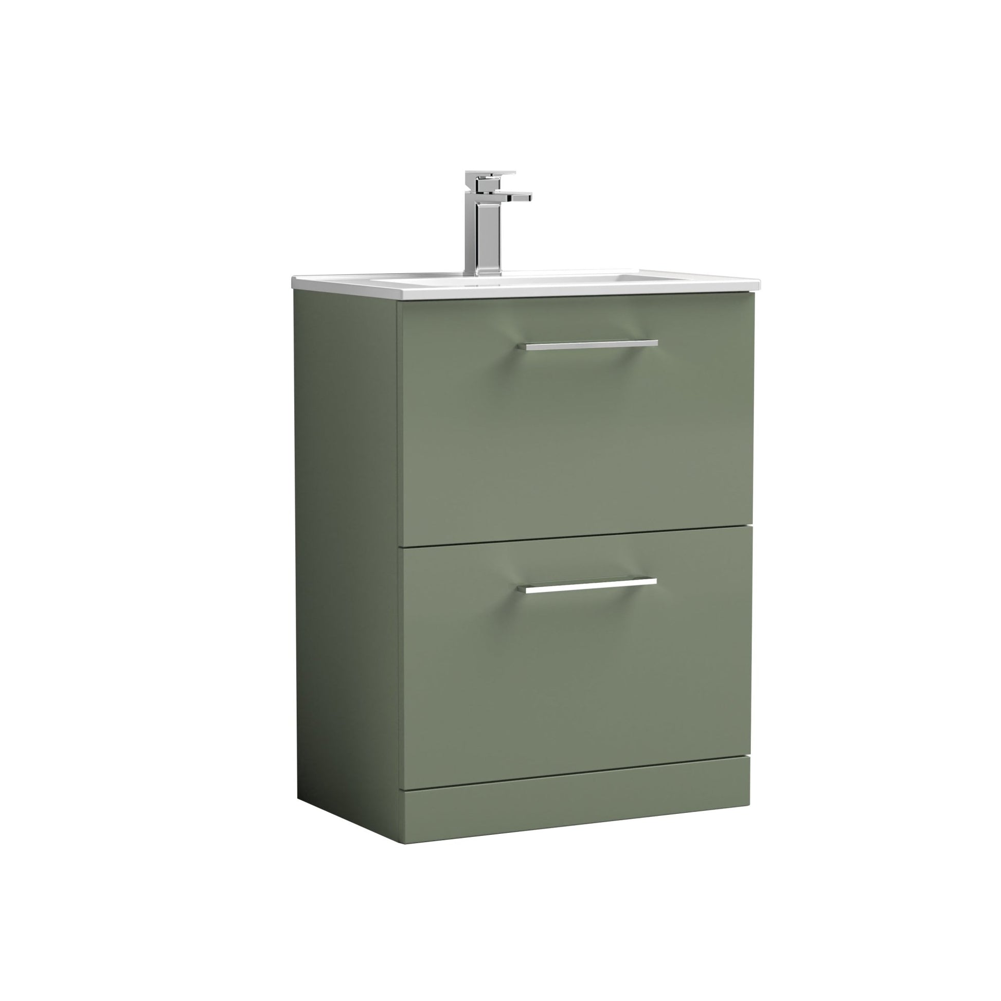 Nui Arno 600mm Floor Standing 2 Drawer Vanity & Basin 2 Contemporary Satin Green MFC 818x600x390mm - JJ Building Materials