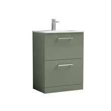 Nui Arno 600mm Floor Standing 2 Drawer Vanity & Basin 2 Contemporary Satin Green MFC 818x600x390mm - JJ Building Materials