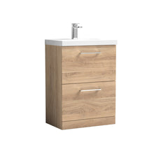 Nui Arno 600mm Floor Standing 2 - drawer Vanity & Basin 3 Contemporary Bleached Oak MFC 850x610x395mm - JJ Building Materials