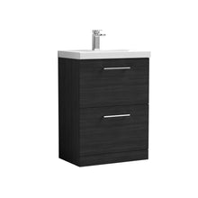 Nui Arno 600mm Floor Standing 2 Drawer Vanity & Basin 3 Contemporary Charcoal Black MFC 850x610x395mm - JJ Building Materials
