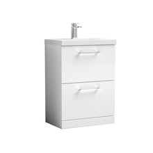 Nui Arno 600mm Floor Standing 2 Drawer Vanity & Basin 3 Contemporary Gloss White MFC 850x610x395mm - JJ Building Materials