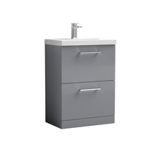 Nui Arno 600mm Floor Standing 2 Drawer Vanity & Basin 3 Contemporary Satin Grey MFC 850x610x395mm - JJ Building Materials