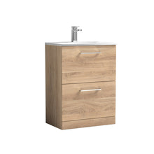 Nui Arno 600mm Floor Standing 2 - drawer Vanity & Basin 4 Contemporary Bleached Oak MFC 830x610x440mm - JJ Building Materials