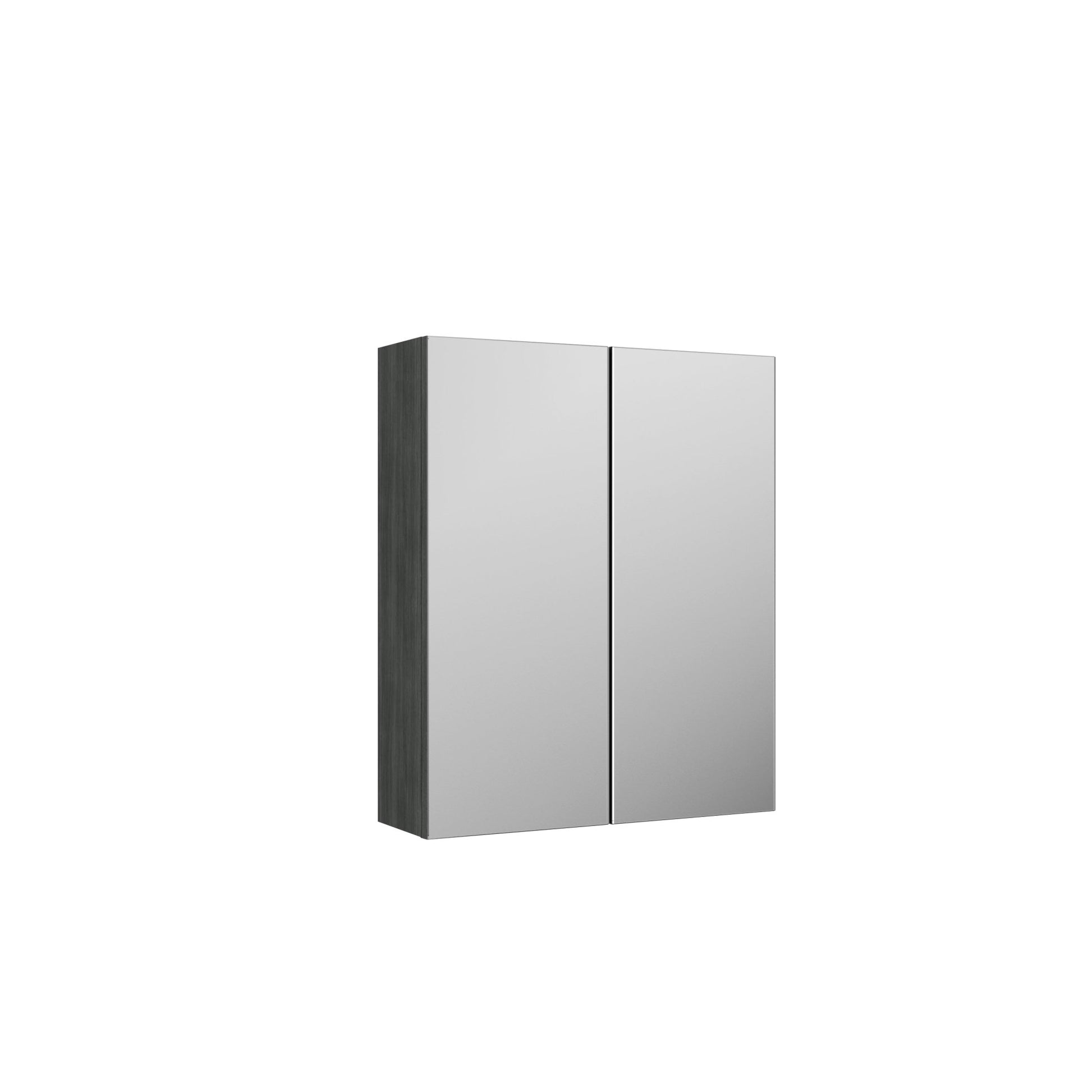 Nui Arno 600mm Mirror Unit (50/50) Contemporary Graphite Grey Woodgrain MFC Textured Woodgrain 715x600x182mm - JJ Building Materials