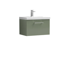 Nui Arno 600mm Wall Hung 1 Drawer Vanity & Basin 1 Contemporary Satin Green MFC Painted Matt 399x610x390mm - JJ Building Materials