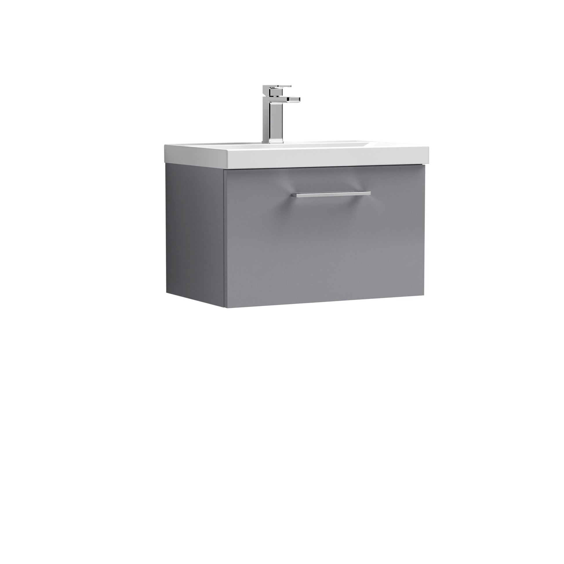 Nui Arno 600mm Wall Hung 1 Drawer Vanity & Basin 1 Contemporary Satin Grey MFC Painted Matt 399x610x390mm - JJ Building Materials