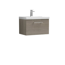 Nui Arno 600mm Wall Hung 1 Drawer Vanity & Basin 1 Contemporary Solace Oak 399x610x390mm - JJ Building Materials