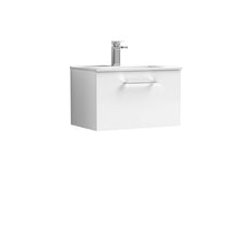 Nui Arno 600mm Wall Hung 1 Drawer Vanity & Basin 2 Contemporary Gloss White MDF Painted Gloss 377x600x390mm - JJ Building Materials