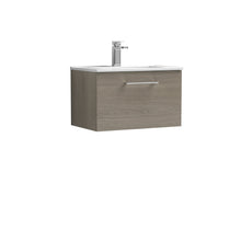 Nui Arno 600mm Wall Hung 1 Drawer Vanity & Basin 2 Contemporary Solace Oak 377x600x390mm - JJ Building Materials