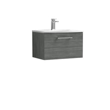 Nui Arno 600mm Wall Hung 1 Drawer Vanity & Basin 4 Contemporary Anthracite Woodgrain 389x610x440mm - JJ Building Materials