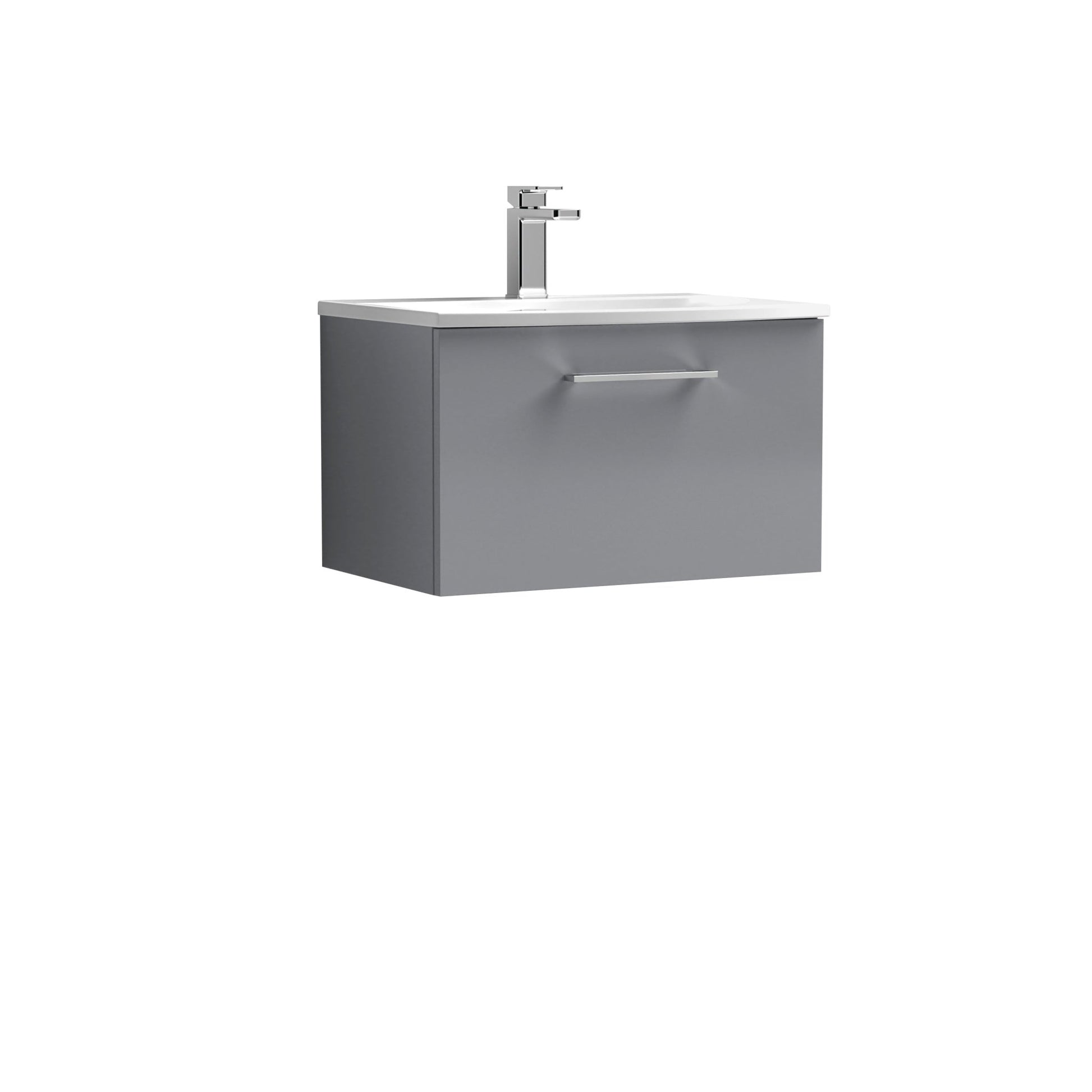 Nui Arno 600mm Wall Hung 1 Drawer Vanity & Basin 4 Contemporary Satin Grey MFC Painted Matt 389x610x440mm - JJ Building Materials