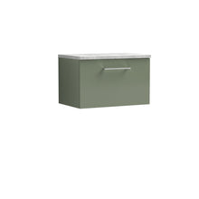 Nui Arno 600mm Wall Hung 1 Drawer Vanity & Laminate Top Contemporary Satin Green MFC Painted Matt 381x605x390mm - ARN822LBG - JJ Building Materials