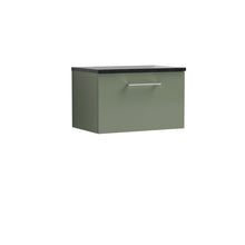 Nui Arno 600mm Wall Hung 1 Drawer Vanity & Laminate Top Contemporary Satin Green MFC Painted Matt 381x605x390mm - ARN822LSB - JJ Building Materials