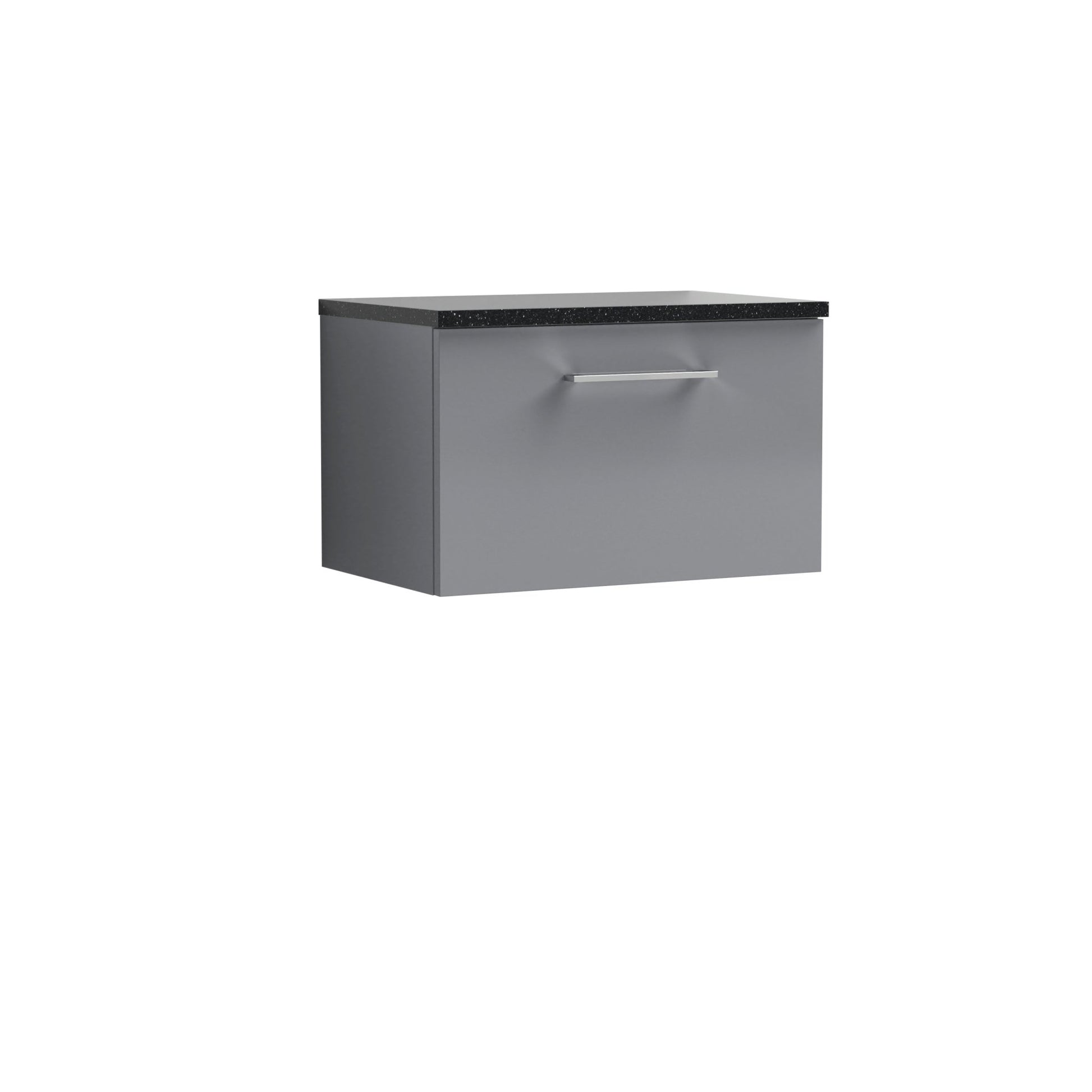 Nui Arno 600mm Wall Hung 1 Drawer Vanity & Laminate Top Contemporary Satin Grey MFC Painted Matt 381x605x390mm - ARN2222LSB - JJ Building Materials