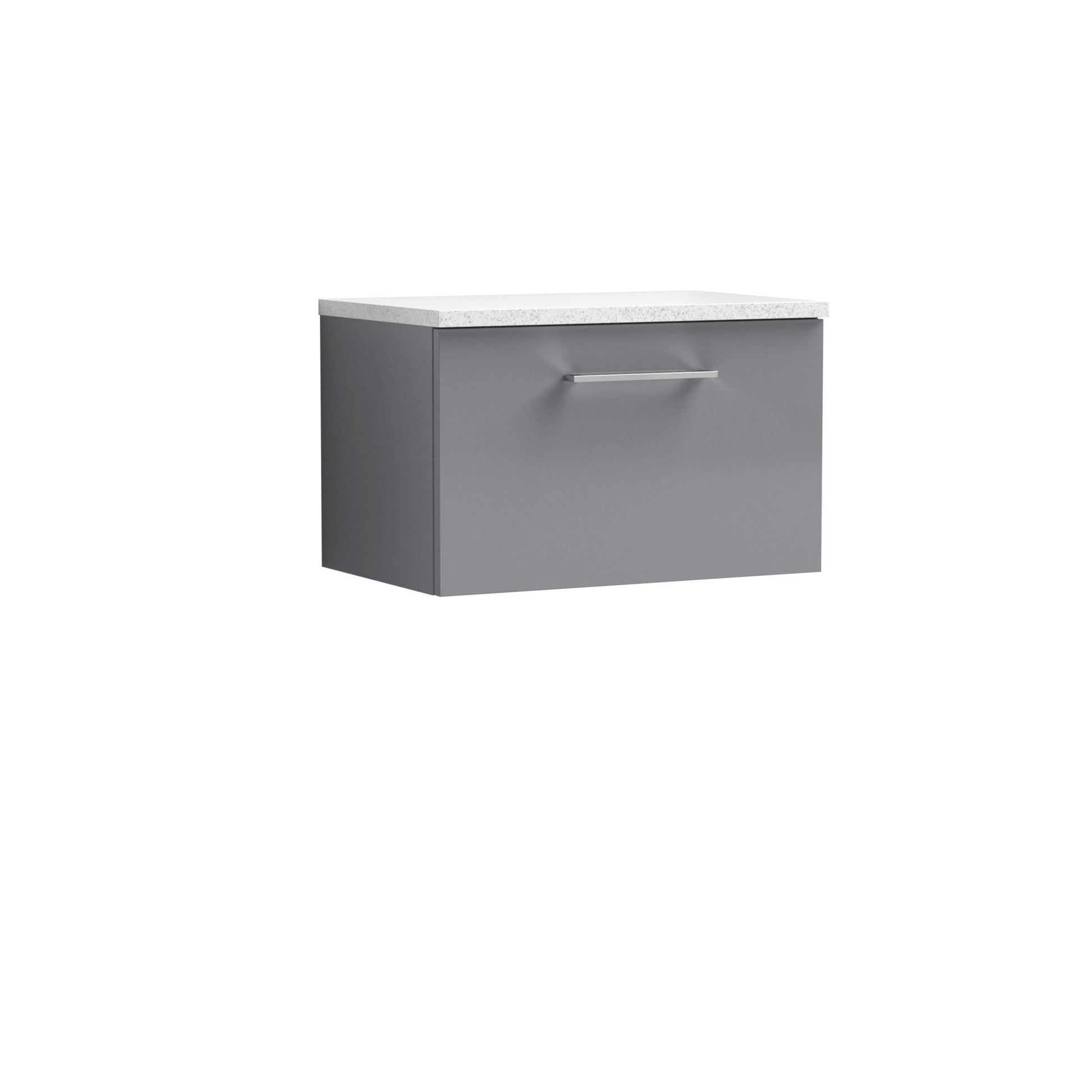 Nui Arno 600mm Wall Hung 1 Drawer Vanity & Laminate Top Contemporary Satin Grey MFC Painted Matt 381x605x390mm - ARN2222LSW - JJ Building Materials