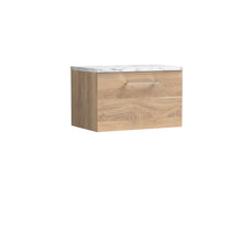 Nui Arno 600mm Wall Hung 1 - drawer Vanity & Laminate Worktop Contemporary Bleached Oak MFC Textured Woodgrain 381x605x390mm - ARN3022LCM - JJ Building Materials