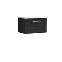 Nui Arno 600mm Wall Hung 1 - drawer Vanity & Laminate Worktop Contemporary Charcoal Black MFC Textured Woodgrain 381x605x390mm - JJ Building Materials