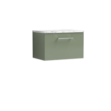 Nui Arno 600mm Wall Hung 1 - drawer Vanity & Laminate Worktop Contemporary Satin Green MFC Painted Matt 381x605x390mm - JJ Building Materials