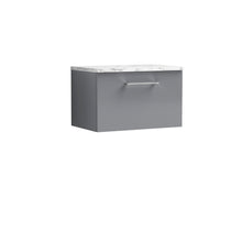 Nui Arno 600mm Wall Hung 1 - drawer Vanity & Laminate Worktop Contemporary Satin Grey MFC Painted Matt 381x605x390mm - JJ Building Materials