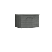 Nui Arno 600mm Wall Hung 1 Drawer Vanity & Worktop Contemporary Anthracite Woodgrain MFC Textured Woodgrain 377x605x390mm - JJ Building Materials