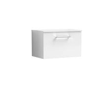 Nui Arno 600mm Wall Hung 1 Drawer Vanity & Worktop Contemporary Gloss White MFC Painted Gloss 377x605x390mm - JJ Building Materials