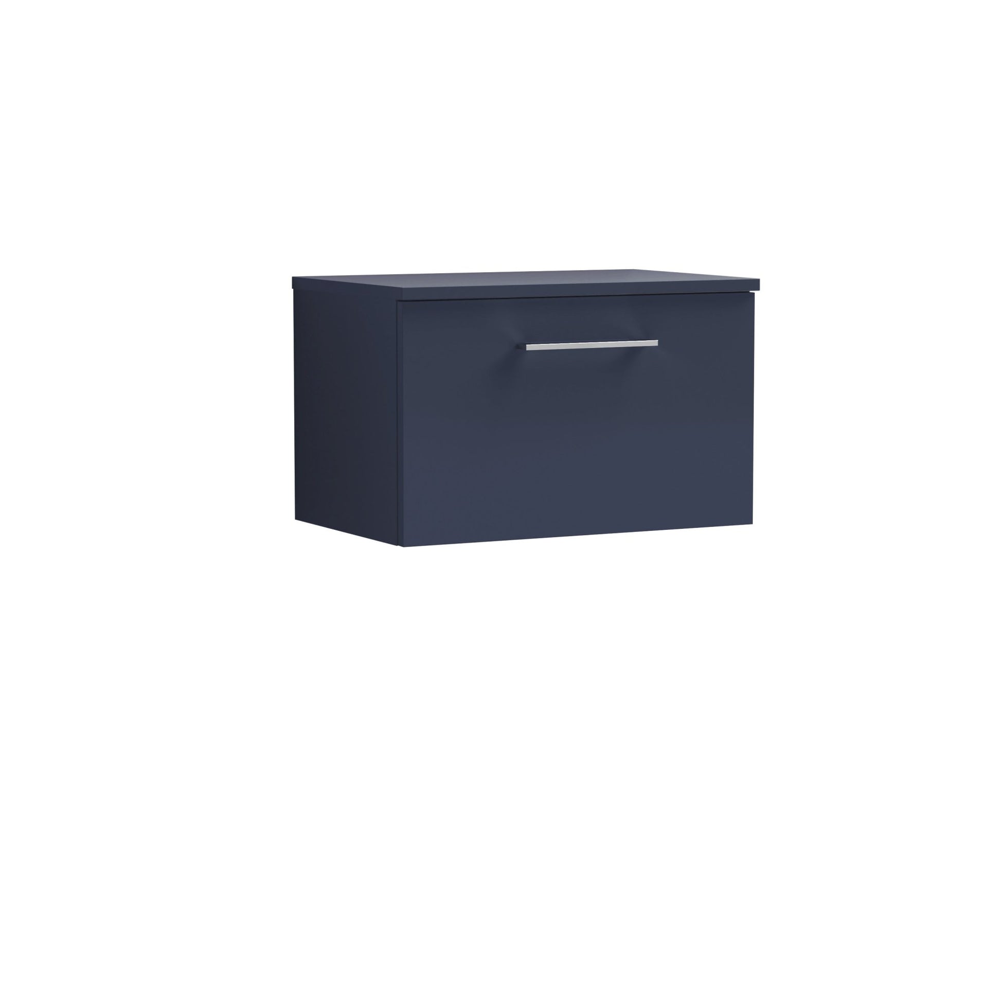 Nui Arno 600mm Wall Hung 1 - drawer Vanity & Worktop Contemporary Midnight Blue MFC Painted Matt 377x605x390mm - JJ Building Materials