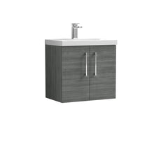 Nui Arno 600mm Wall Hung 2 Door Vanity & Basin 1 Contemporary Anthracite Woodgrain 579x610x390mm - JJ Building Materials