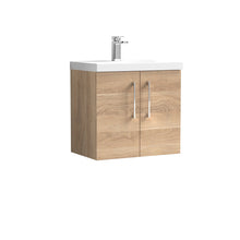 Nui Arno 600mm Wall Hung 2 - door Vanity & Basin 1 Contemporary Bleached Oak MFC Textured Woodgrain 580x610x390mm - JJ Building Materials