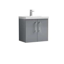 Nui Arno 600mm Wall Hung 2 Door Vanity & Basin 1 Contemporary Satin Grey MFC Painted Matt 579x610x390mm - JJ Building Materials
