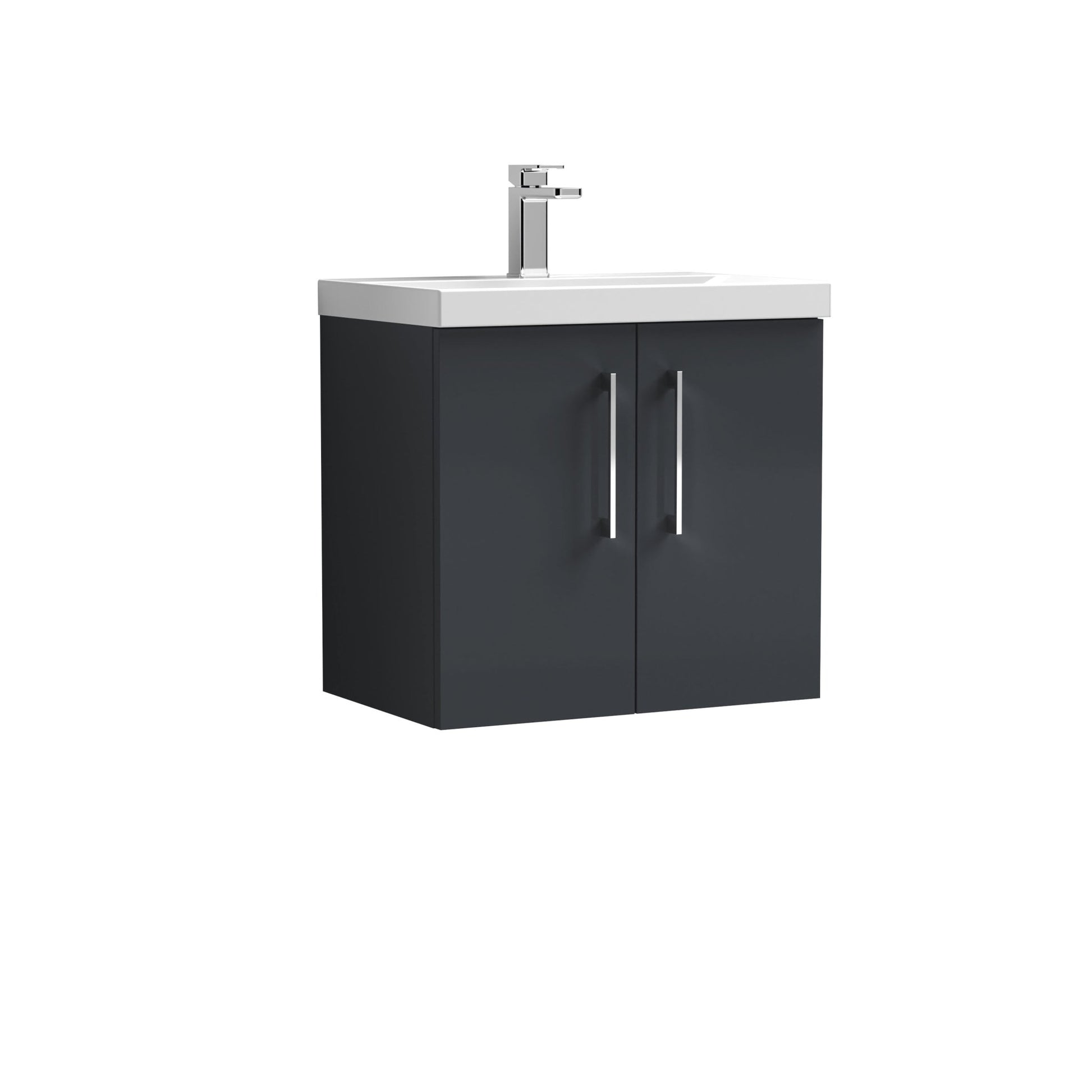 Nui Arno 600mm Wall Hung 2 Door Vanity & Basin 1 Contemporary Soft Black 579x610x390mm - JJ Building Materials