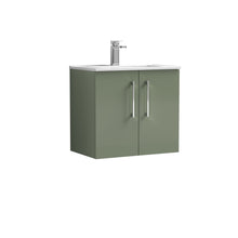 Nui Arno 600mm Wall Hung 2 Door Vanity & Basin 2 Contemporary Satin Green MFC Painted Matt 557x600x390mm - JJ Building Materials