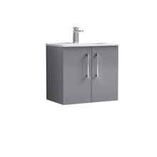 Nui Arno 600mm Wall Hung 2 Door Vanity & Basin 2 Contemporary Satin Grey MFC Painted Matt 557x600x390mm - JJ Building Materials
