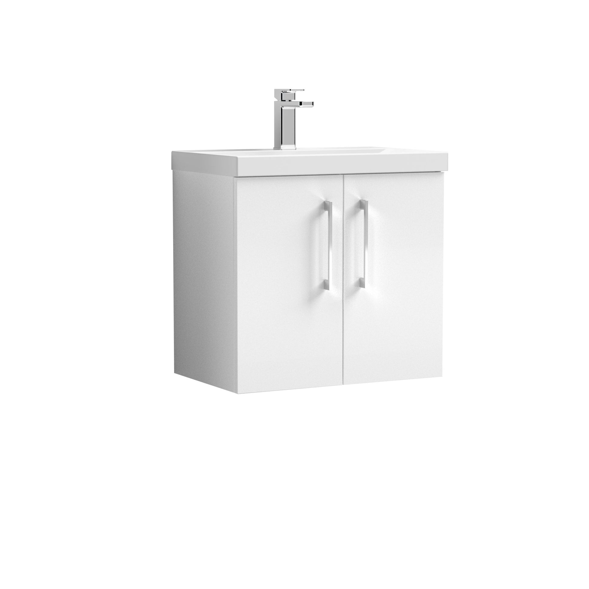 Nui Arno 600mm Wall Hung 2 Door Vanity & Basin 3 Contemporary Gloss White MDF Painted Gloss 589x610x395mm - JJ Building Materials