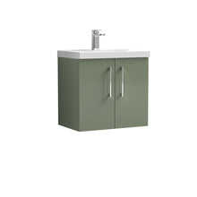 Nui Arno 600mm Wall Hung 2 Door Vanity & Basin 3 Contemporary Satin Green MFC Painted Matt 589x610x395mm - JJ Building Materials