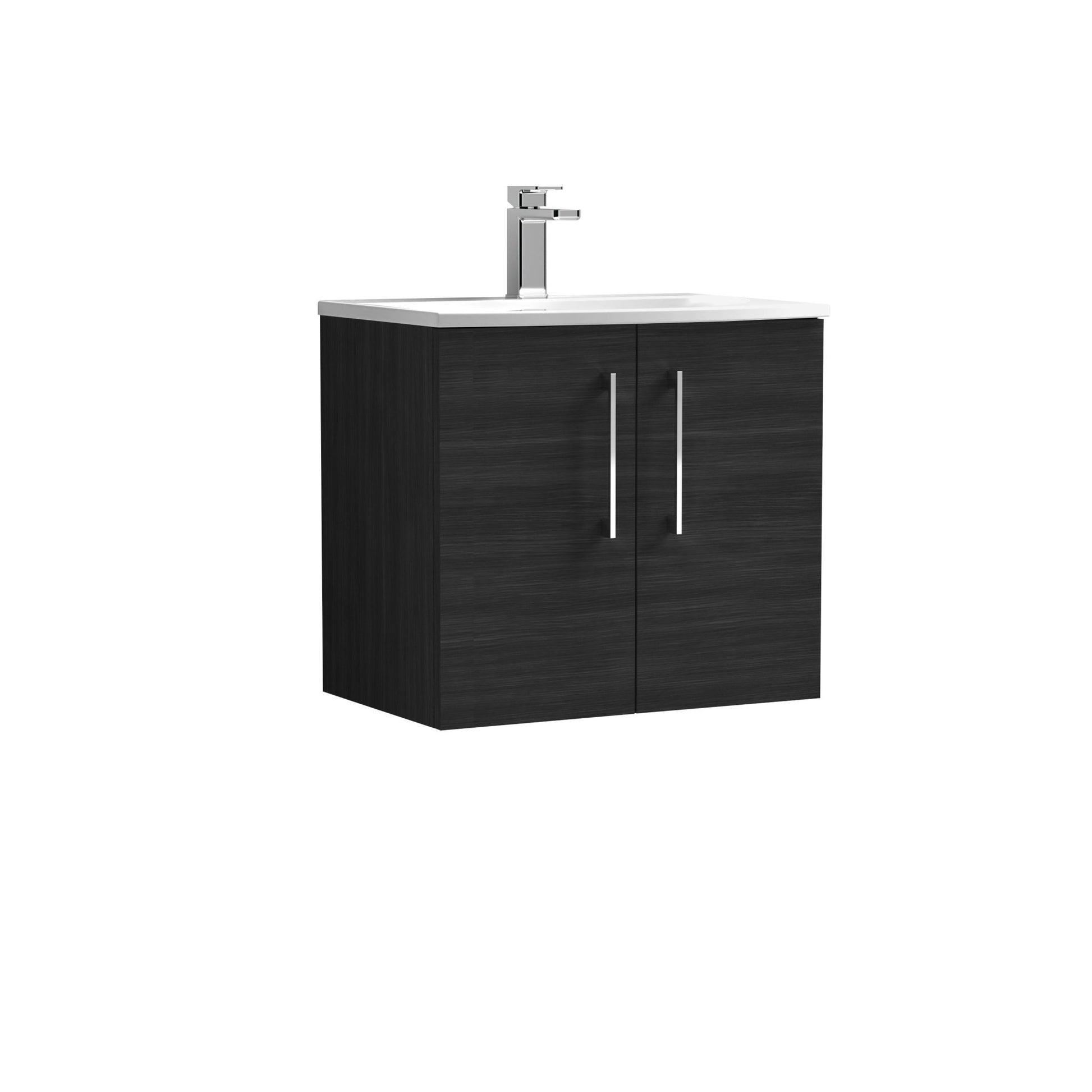 Nui Arno 600mm Wall Hung 2 Door Vanity & Basin 4 Contemporary Charcoal Black 570x610x440mm - JJ Building Materials
