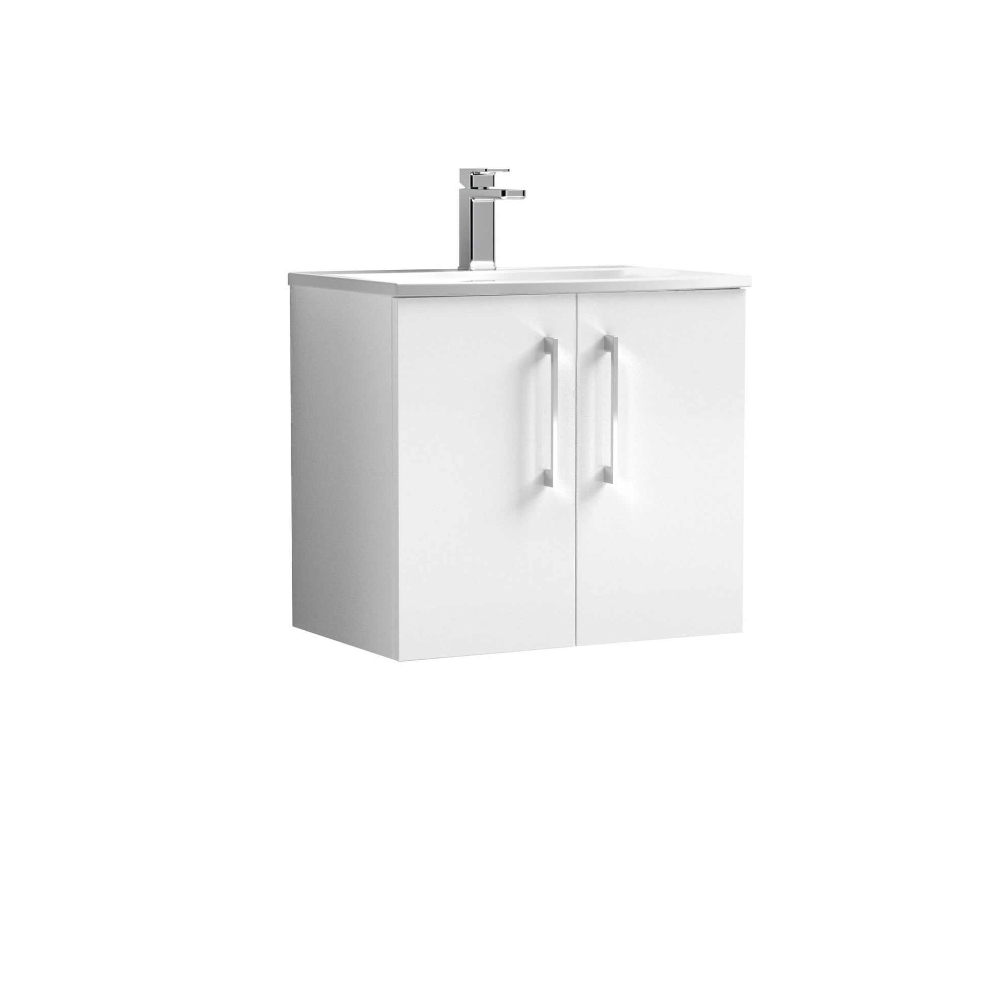 Nui Arno 600mm Wall Hung 2 Door Vanity & Basin 4 Contemporary Gloss White MDF Painted Gloss 569x610x440mm - JJ Building Materials