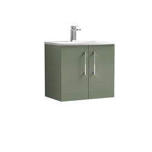 Nui Arno 600mm Wall Hung 2 Door Vanity & Basin 4 Contemporary Satin Green MFC Painted Matt 570x610x440mm - JJ Building Materials