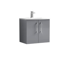 Nui Arno 600mm Wall Hung 2 Door Vanity & Basin 4 Contemporary Satin Grey MFC Painted Matt 569x610x440mm - JJ Building Materials