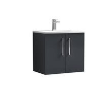 Nui Arno 600mm Wall Hung 2 Door Vanity & Basin 4 Contemporary Soft Black 569x610x440mm - JJ Building Materials