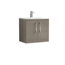 Nui Arno 600mm Wall Hung 2 Door Vanity & Basin 4 Contemporary Solace Oak MFC Textured Woodgrain 569x610x440mm - JJ Building Materials