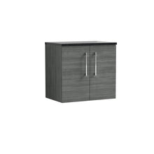 Nui Arno 600mm Wall Hung 2 Door Vanity & Laminate Top Contemporary Anthracite Woodgrain MFC Textured Woodgrain 561x605x383mm - ARN523LSB - JJ Building Materials