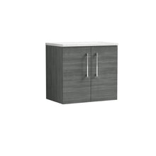 Nui Arno 600mm Wall Hung 2 Door Vanity & Laminate Top Contemporary Anthracite Woodgrain MFC Textured Woodgrain 561x605x383mm - ARN523LSW - JJ Building Materials