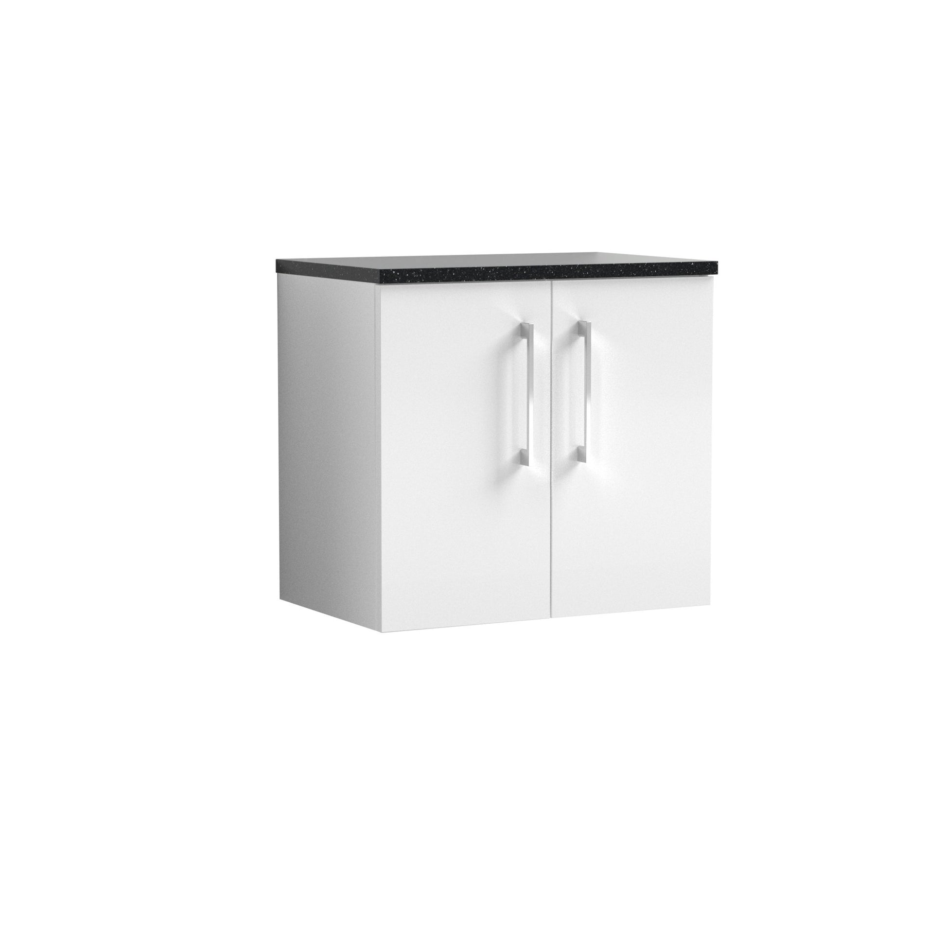 Nui Arno 600mm Wall Hung 2 Door Vanity & Laminate Top Contemporary Gloss White MFC Painted Gloss 561x605x383mm - ARN123LSB - JJ Building Materials