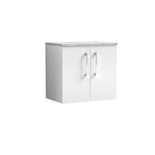 Nui Arno 600mm Wall Hung 2 Door Vanity & Laminate Top Contemporary Gloss White MFC Painted Gloss 561x605x390mm - JJ Building Materials