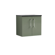 Nui Arno 600mm Wall Hung 2 Door Vanity & Laminate Top Contemporary Satin Green MFC Painted Matt 561x605x383mm - ARN823LSB - JJ Building Materials