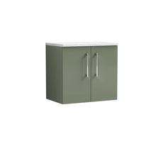 Nui Arno 600mm Wall Hung 2 Door Vanity & Laminate Top Contemporary Satin Green MFC Painted Matt 561x605x383mm - ARN823LSW - JJ Building Materials