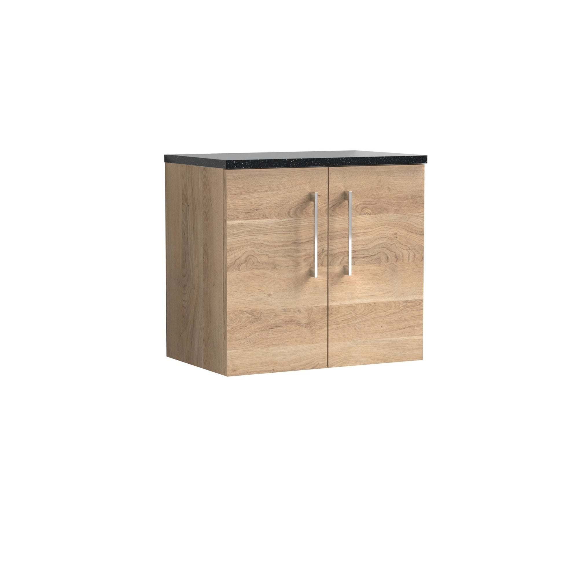 Nui Arno 600mm Wall Hung 2 - door Vanity & Laminate Worktop Contemporary Bleached Oak MFC Textured Woodgrain 562x605x390mm - ARN3023LSB - JJ Building Materials