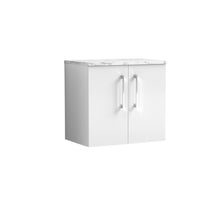 Nui Arno 600mm Wall Hung 2 - door Vanity & Laminate Worktop Contemporary Gloss White MFC Painted Gloss 561x605x390mm - JJ Building Materials
