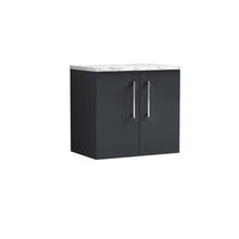 Nui Arno 600mm Wall Hung 2 - door Vanity & Laminate Worktop Contemporary Soft Black MFC Painted Matt 562x605x390mm - JJ Building Materials