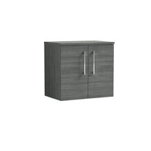 Nui Arno 600mm Wall Hung 2 Door Vanity & Worktop Contemporary Anthracite Woodgrain MFC Textured Woodgrain 557x605x383mm - JJ Building Materials